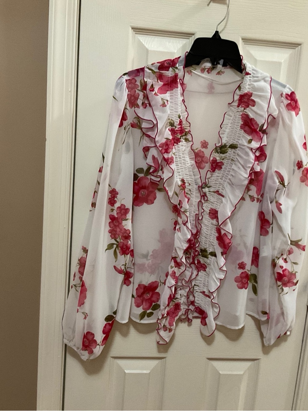 ZARA Sheer Floral Ruffle Blouse NWOT